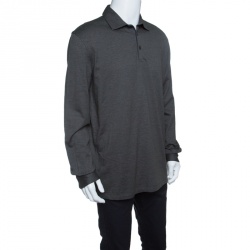 Pre Owned Ermenegildo Zegna Grey Honeycomb Knit Collared Long Sleeve T-Shirt XXL