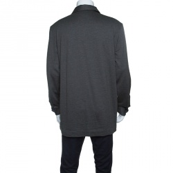 Pre Owned Ermenegildo Zegna Grey Honeycomb Knit Collared Long Sleeve T-Shirt XXL