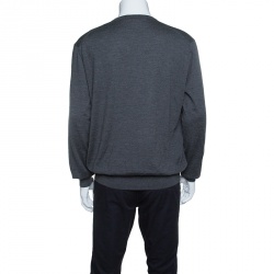 Ermenegildo Zegna Grey Cashseta Light Ribbed Trim V-Neck Sweater XXL