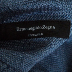 Pre Owned Ermenegildo Zegna Metallic Grey Silk Knit Ribbed Trim Polo T-Shirt M