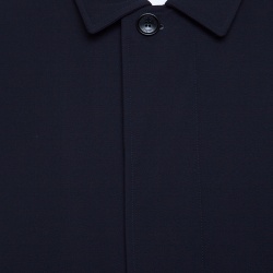 Pre Owned Ermenegildo Zegna Navy Blue Wool Gabardine Leather Trim Long Jacket XL