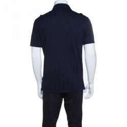 Pre Owned Ermenegildo Zegna Navy Blue Patterned Honeycomb Knit Polo T-Shirt M