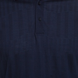 Pre Owned Ermenegildo Zegna Navy Blue Patterned Honeycomb Knit Polo T-Shirt M