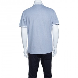 Pre Owned Ermenegildo Zegna Navy Blue and White Honeycomb Knit Polo T-Shirt L