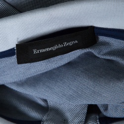 Pre Owned Ermenegildo Zegna Navy Blue and White Honeycomb Knit Polo T-Shirt L