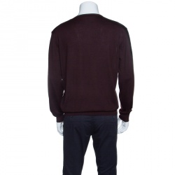 Pre Owned Ermenegildo Zegna Brown Cashseta Light Ribbed Trim V-Neck Sweater L