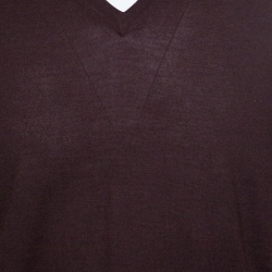 Pre Owned Ermenegildo Zegna Brown Cashseta Light Ribbed Trim V-Neck Sweater L