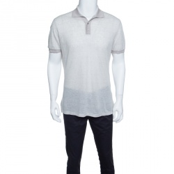 Pre Owned Ermenegildo Zegna Grey Linen Knit Ribbed Trim Polo T-Shirt S