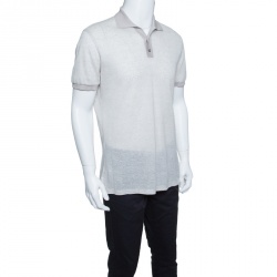 Pre Owned Ermenegildo Zegna Grey Linen Knit Ribbed Trim Polo T-Shirt S
