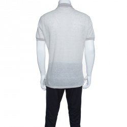 Pre Owned Ermenegildo Zegna Grey Linen Knit Ribbed Trim Polo T-Shirt S