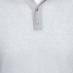 Pre Owned Ermenegildo Zegna Grey Linen Knit Ribbed Trim Polo T-Shirt S
