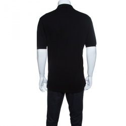Pre Owned Ermenegildo Zegna Couture Black Honeycomb Knit Logo Embroidered Polo T-Shirt L