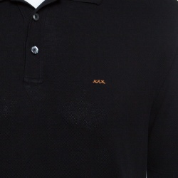 Pre Owned Ermenegildo Zegna Couture Black Honeycomb Knit Logo Embroidered Polo T-Shirt L