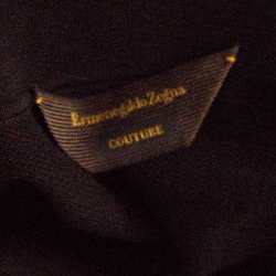 Pre Owned Ermenegildo Zegna Couture Black Honeycomb Knit Logo Embroidered Polo T-Shirt L