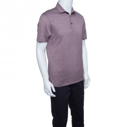 Pre Owned Ermenegildo Zegna Brown and White Cotton Diamond Patterned Knit Polo T-Shirt S