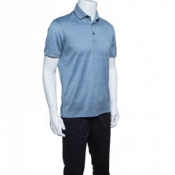 Pre Owned Ermenegildo Zegna Navy Blue and White Cotton Knit Short Sleeve Polo T-Shirt S