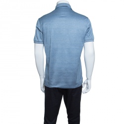 Pre Owned Ermenegildo Zegna Navy Blue and White Cotton Knit Short Sleeve Polo T-Shirt S