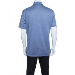 Pre Owned Ermenegildo Zegna Navy Blue and White Cotton Jersey Knit Short Sleeve Polo T-Shirt M