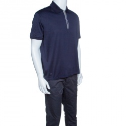 Pre Owned Ermenegildo Zegna Navy Blue Zip Front Polo T-Shirt XL