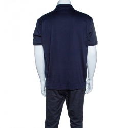 Pre Owned Ermenegildo Zegna Navy Blue Zip Front Polo T-Shirt XL