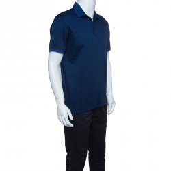 Pre Owned Ermenegildo Zegna Navy Blue and Black Cotton Knit Short Sleeve Polo T-Shirt M