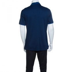 Pre Owned Ermenegildo Zegna Navy Blue and Black Cotton Knit Short Sleeve Polo T-Shirt M