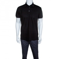 Pre Owned Ermenegildo Zegna Black Honeycomb Knit Polo T-Shirt M