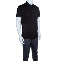 Pre Owned Ermenegildo Zegna Black Honeycomb Knit Polo T-Shirt M