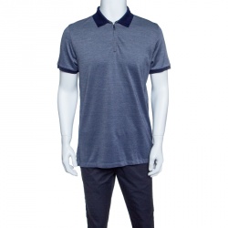 Pre Owned Ermenegildo Zegna Navy Blue Honeycomb Knit Zip Front Polo T-Shirt M