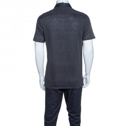 Pre Owned Ermenegildo Zegna Dark Grey Linen Jersey Polo T-Shirt S