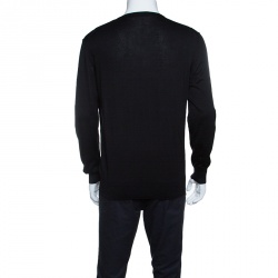Pre Owned Ermenegildo Zegna Cashseta Light Black Ribbed Trim V-Neck Sweater L