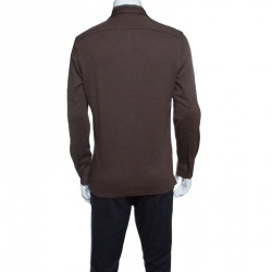 Pre Owned Ermenegildo Zegna Brown Cotton Knit Long Sleeve Polo Shirt M