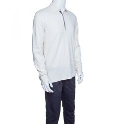 Pre Owned Ermenegildo Zegna Cream Melange Jersey Long Sleeve Polo T-Shirt M