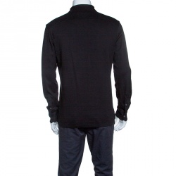 Pre Owned Ermenegildo Zegna Black Cotton Jersey Suede Trim Long Sleeve Polo T-Shirt M