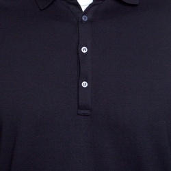 Pre Owned Ermenegildo Zegna Black Cotton Jersey Suede Trim Long Sleeve Polo T-Shirt M