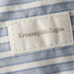 Pre Owned قميص ايرمنيجيلدو زينيا أزرار أمامية قصة إعتيادية قطن مخطط أزرق XL