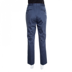 Pre Owned بنطلون إيرمنجليدو زينيا قطن أزرق كحلي مفصل قصة مجسمة M