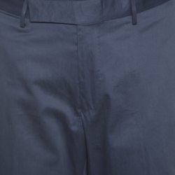 Pre Owned بنطلون إيرمنجليدو زينيا قطن أزرق كحلي مفصل قصة مجسمة M