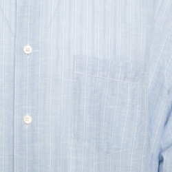 مملوكة مسبقًا Ermenegildo Zegna Light Blue Striped Cotton Linen Button Down Shirt 3XL
