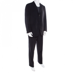 Ermenegildo Zegna Navy Blue Striped Wool Microsphere Suit XL