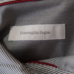 Pre Owned Ermenegildo Zegna Grey Striped Cotton Silk Short Sleeve Polo T Shirt XL