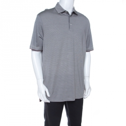 Pre Owned Ermenegildo Zegna Grey Striped Cotton Silk Short Sleeve Polo T Shirt XL