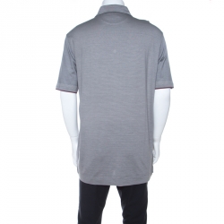 Pre Owned Ermenegildo Zegna Grey Striped Cotton Silk Short Sleeve Polo T Shirt XL