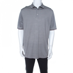 Pre Owned Ermenegildo Zegna Grey Striped Cotton Silk Short Sleeve Polo T Shirt XL