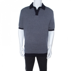 Pre Owned Ermenegildo Zegna Blue Diamond Patterned Cotton Jacquard  Polo T Shirt XL
