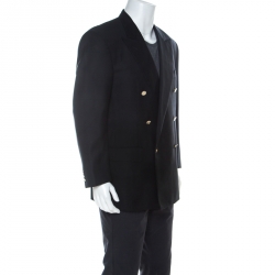 مملوكة مسبقًا Ermenegildo Zegna Black Wool Double Breasted Regular Fit Blazer L