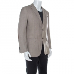 Pre Owned Ermenegildo Zegna Beige Cashmere and Linen Blend Elbow Patch Detail Blazer M