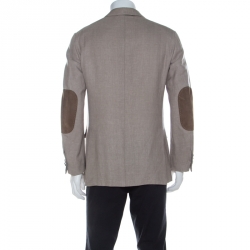 Pre Owned Ermenegildo Zegna Beige Cashmere and Linen Blend Elbow Patch Detail Blazer M