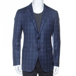 Pre Owned Ermenegildo Zegna Blue Windowpane Check Wool Milano Easy Fit Blazer XL