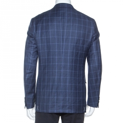 Pre Owned Ermenegildo Zegna Blue Windowpane Check Wool Milano Easy Fit Blazer XL